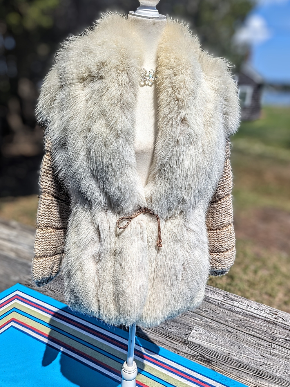 Authentic Fox Teddy Jacket with Wool Knit Sleeves and Drawstring Waist